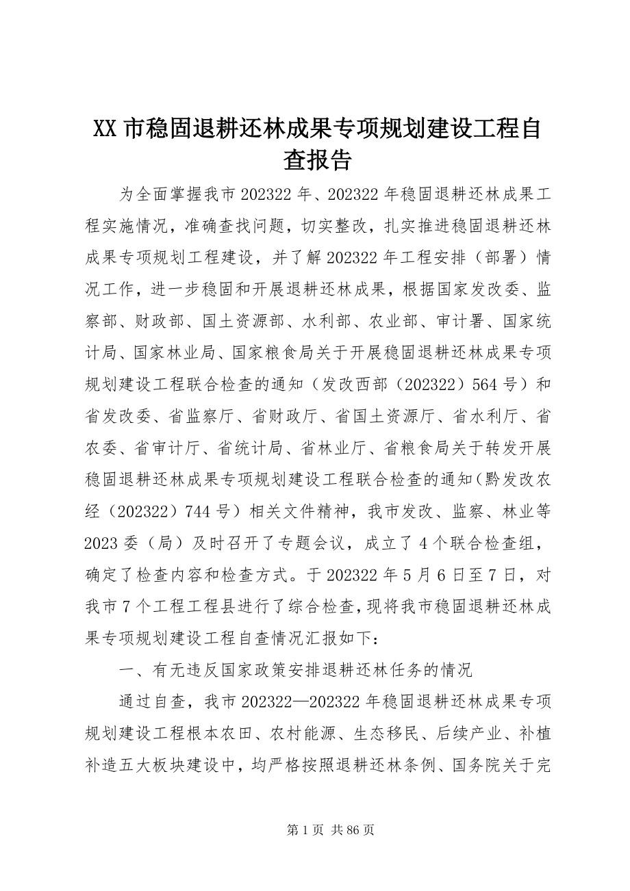 2023年XX市巩固退耕还林成果专项规划建设项目自查报告新编.docx_第1页