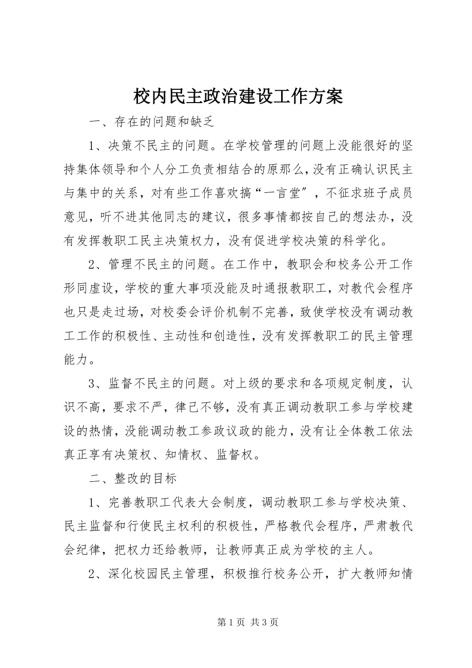 2023年校内民主政治建设工作方案.docx_第1页