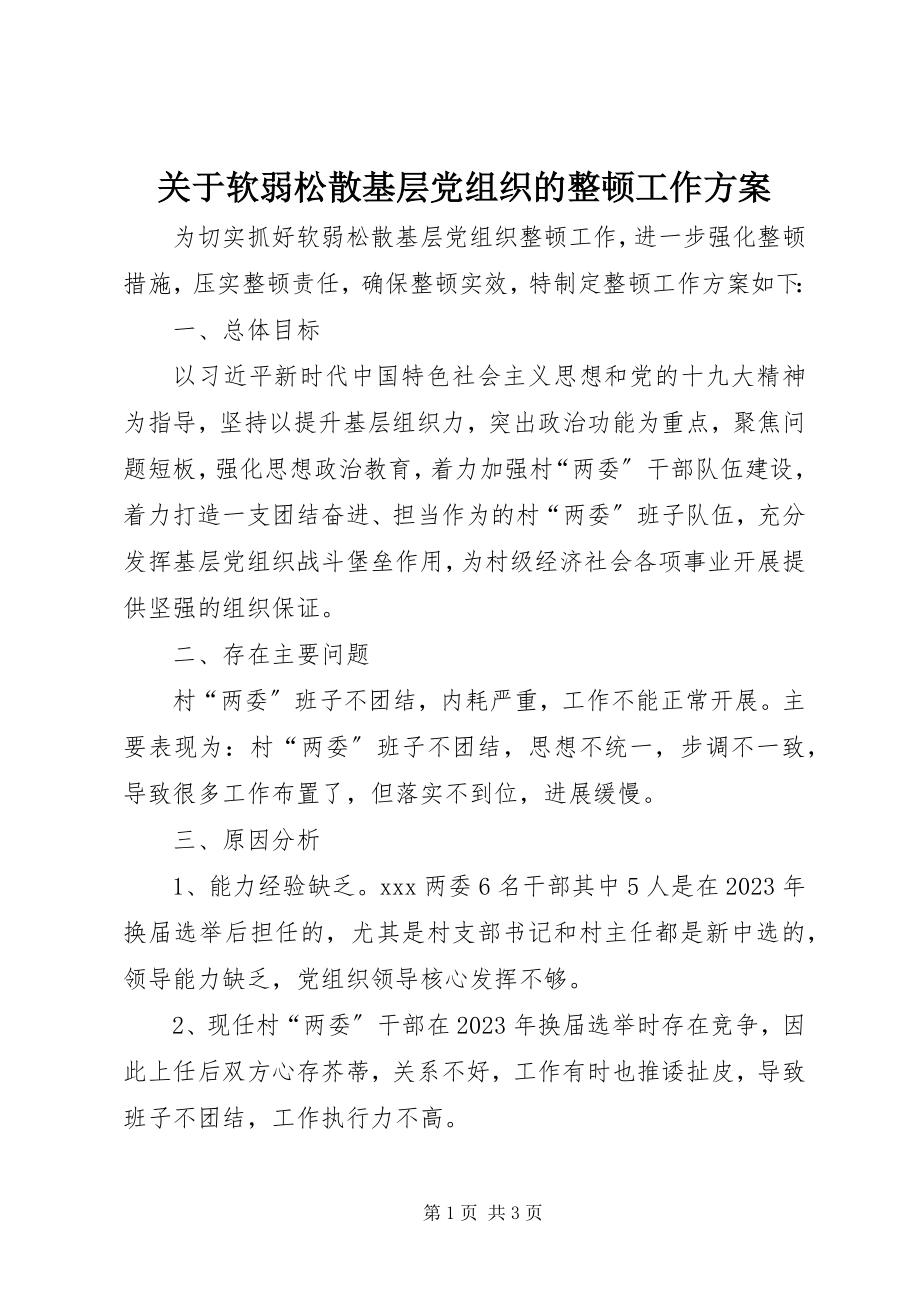 2023年软弱涣散基层党组织的整顿工作方案.docx_第1页