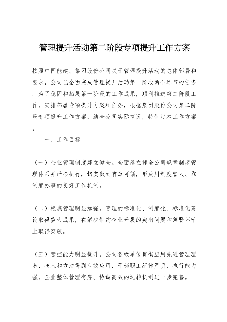 2023年管理提升活动第二阶段专项提升工作方案.doc_第1页