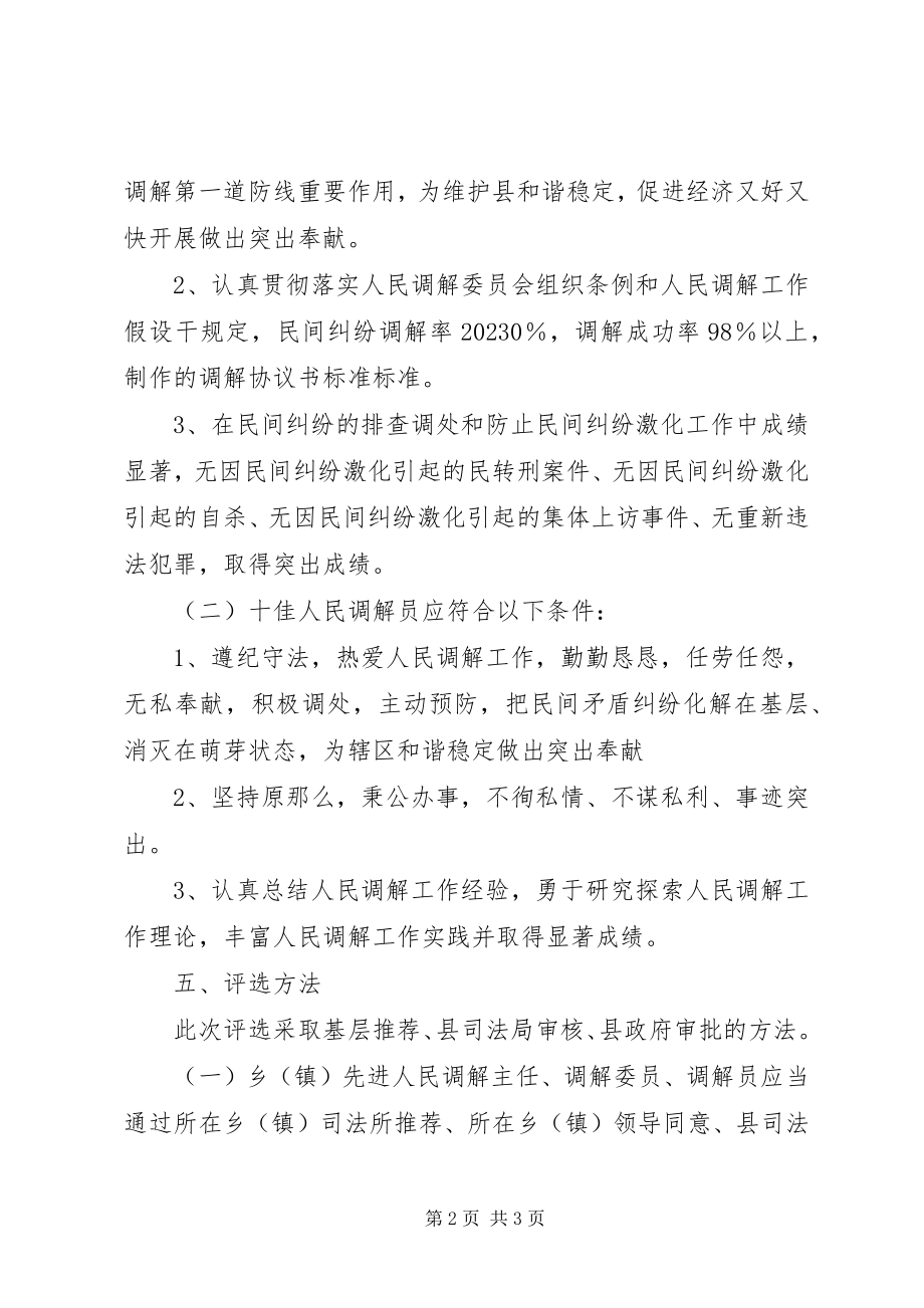 2023年评选表彰十佳人民调解员工作方案.docx_第2页