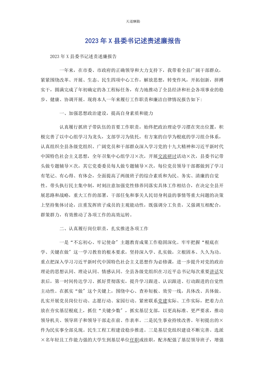 2023年x县委书记述责述廉报告.docx_第1页