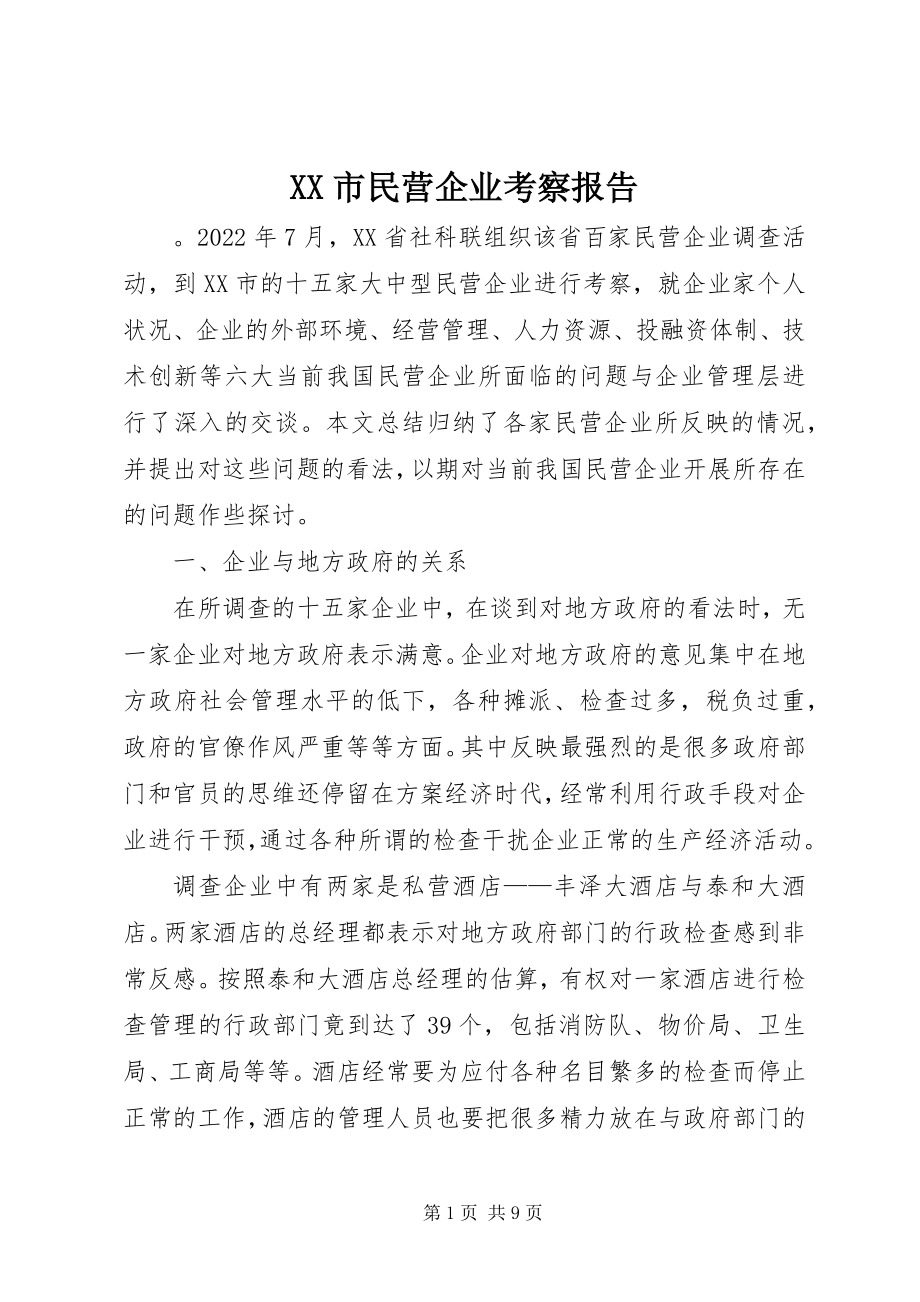 2023年XX市民营企业考察报告新编.docx_第1页