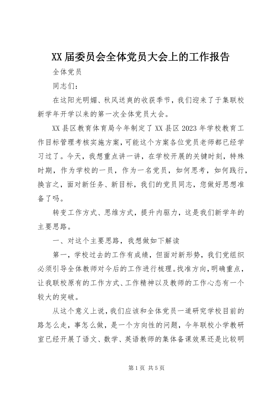 2023年XX届委员会全体党员大会上的工作报告.docx_第1页