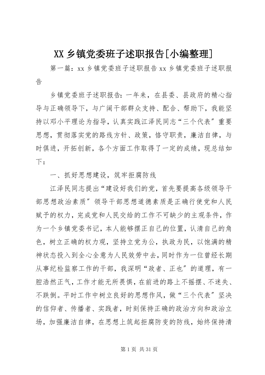 2023年XX乡镇党委班子述职报告小编整理新编.docx_第1页