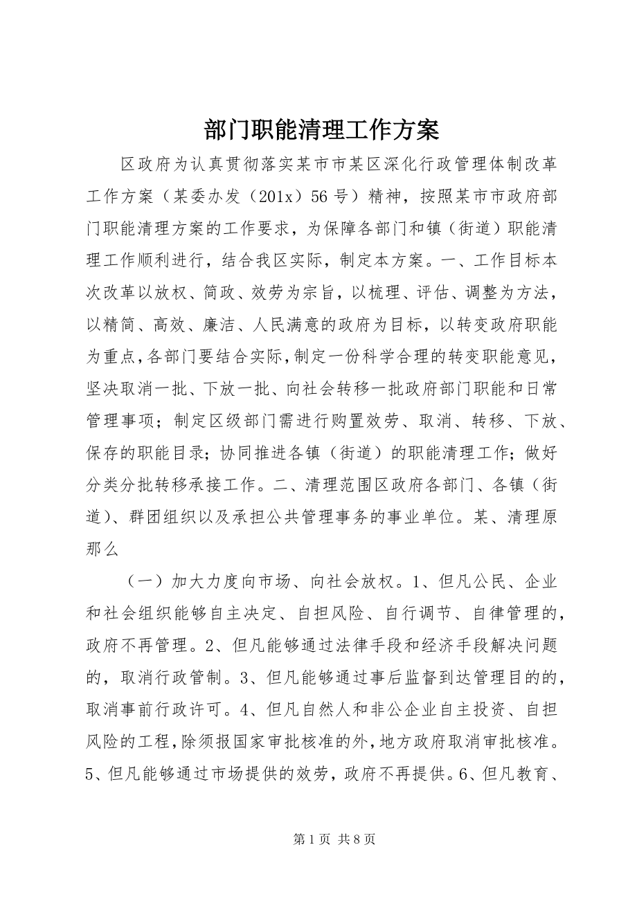 2023年部门职能清理工作方案.docx_第1页