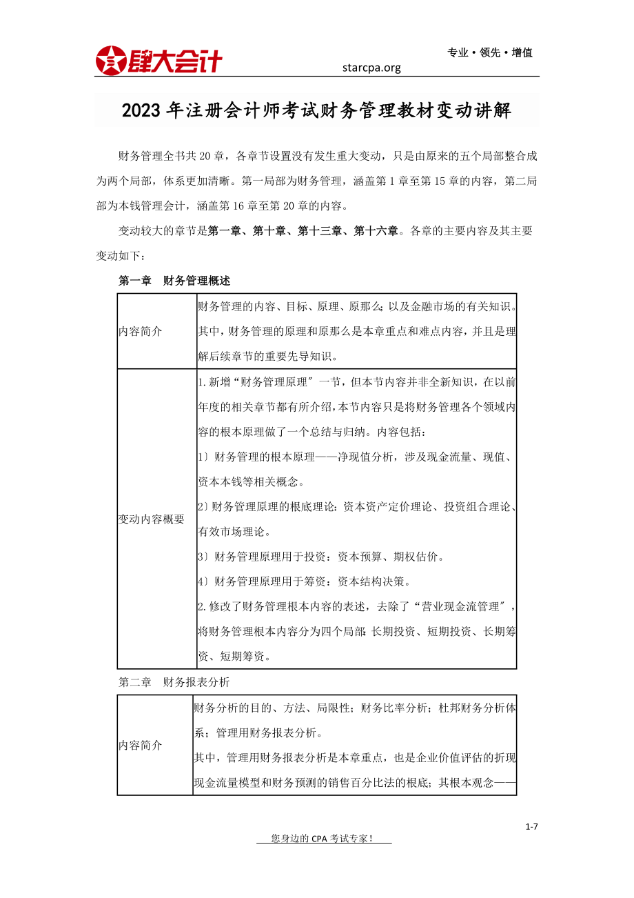 2023年肆大会计：年注册会计师考试财务管理教材变动讲解.doc_第1页