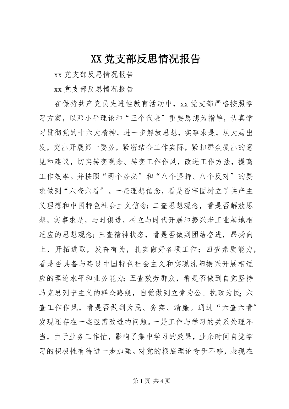 2023年XX党支部反思情况报告新编.docx_第1页