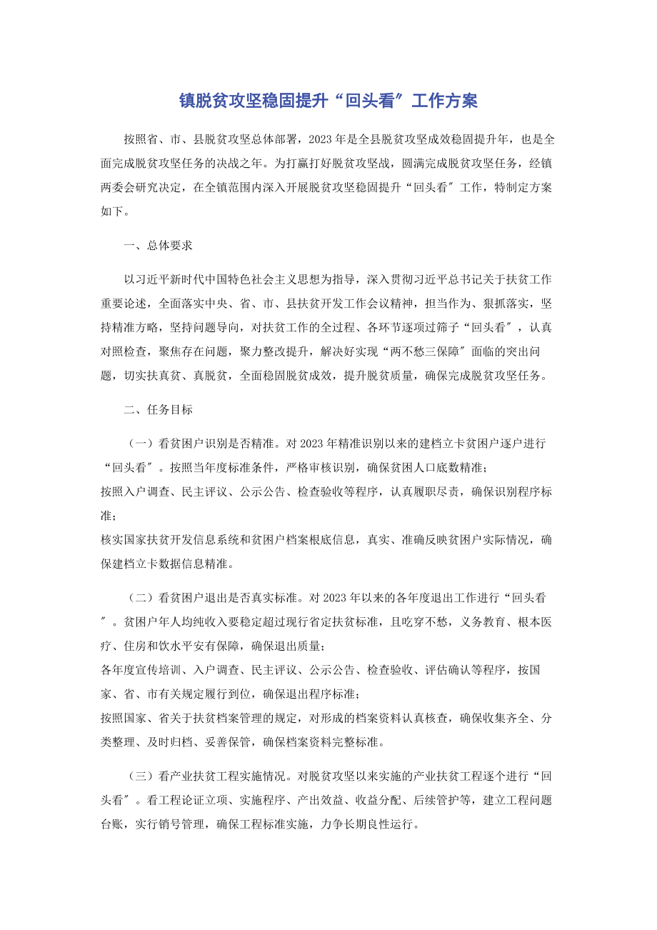 2023年镇脱贫攻坚巩固提升“回头看”工作方案.docx_第1页