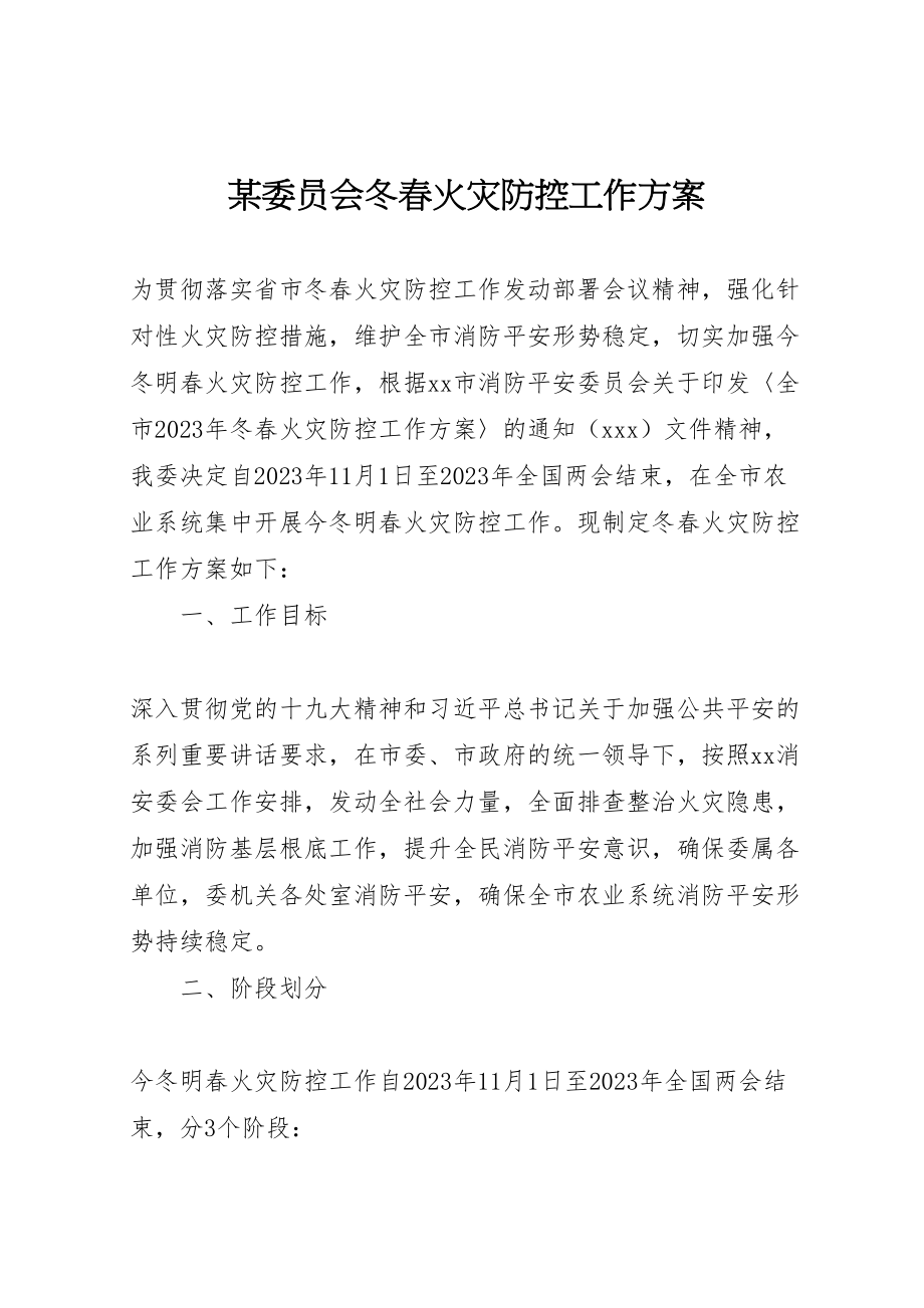 2023年某委员会冬春火灾防控工作方案.doc_第1页