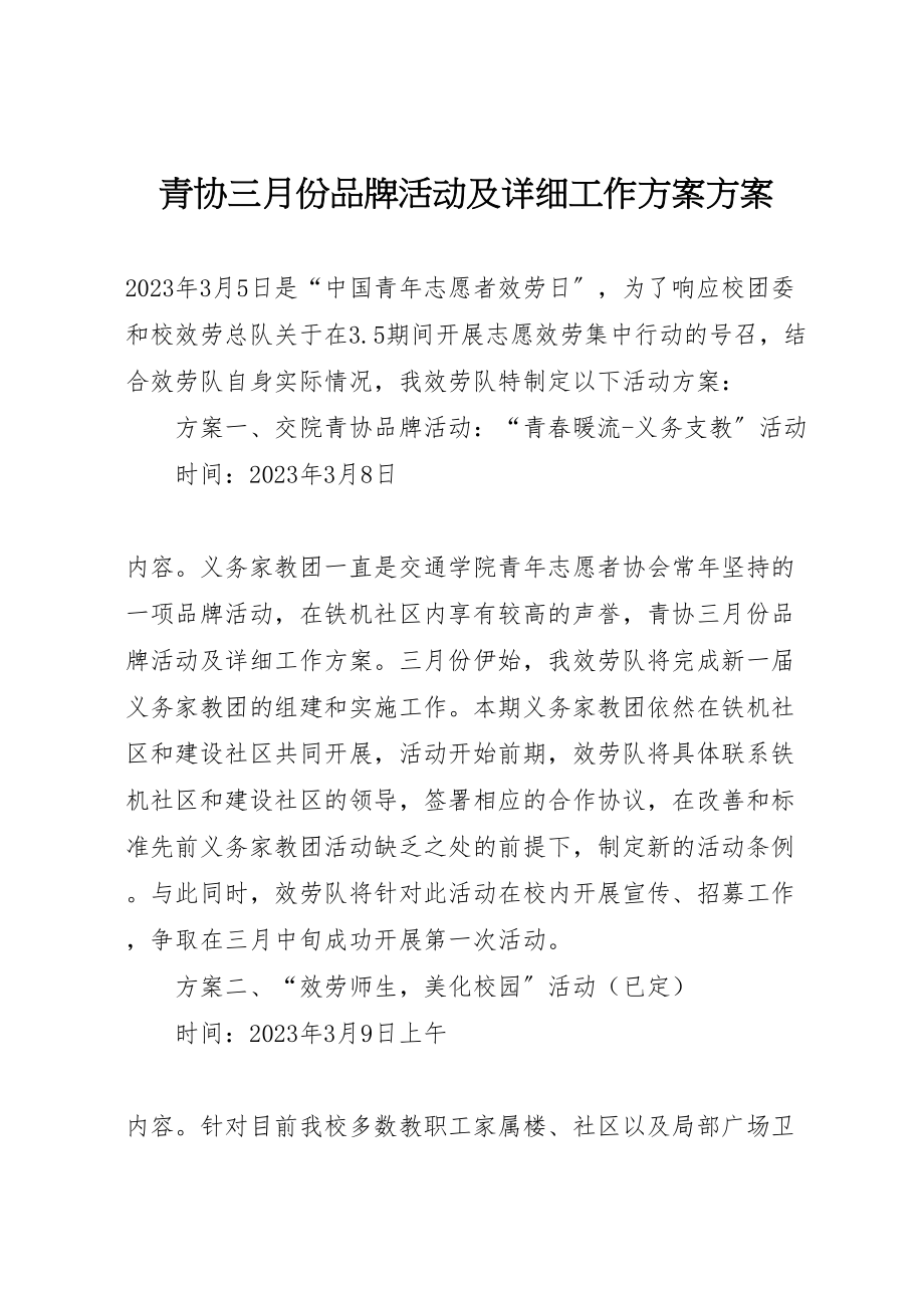 2023年青协三月份品牌活动及详细工作方案方案.doc_第1页