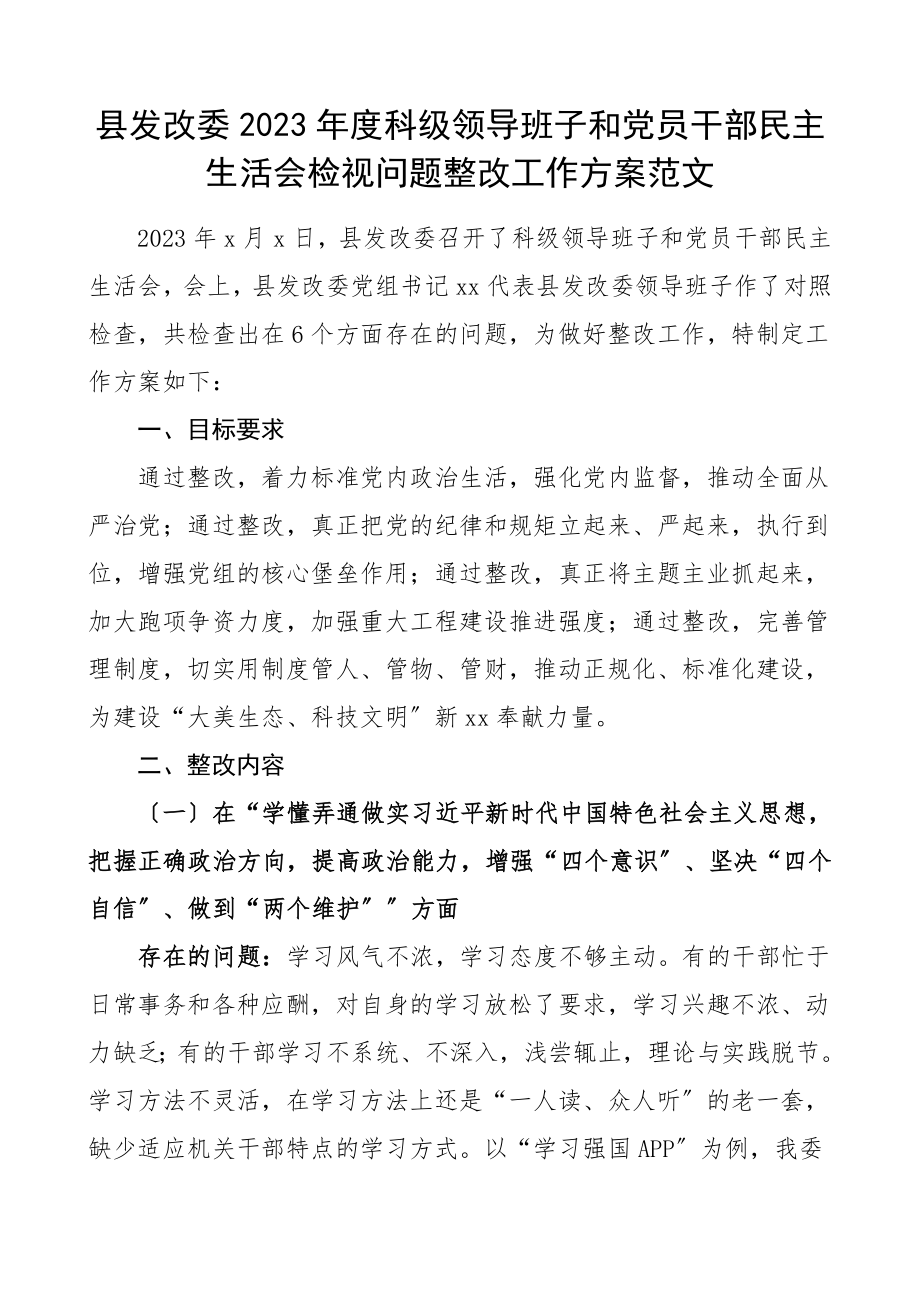 民主生活会整改方案2023年度科级领导班子和党员干部民主生活会检视问题整改工作方案.doc_第1页