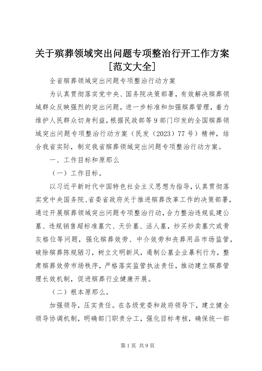 2023年殡葬领域突出问题专项整治行动工作方案大全.docx_第1页