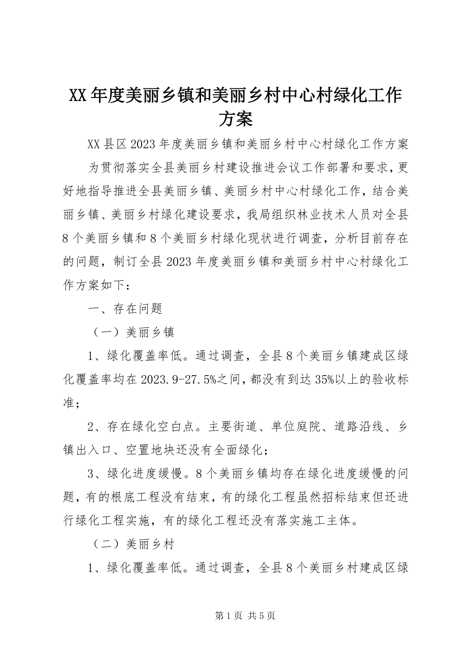 2023年美丽乡镇和美丽乡村中心村绿化工作方案.docx_第1页