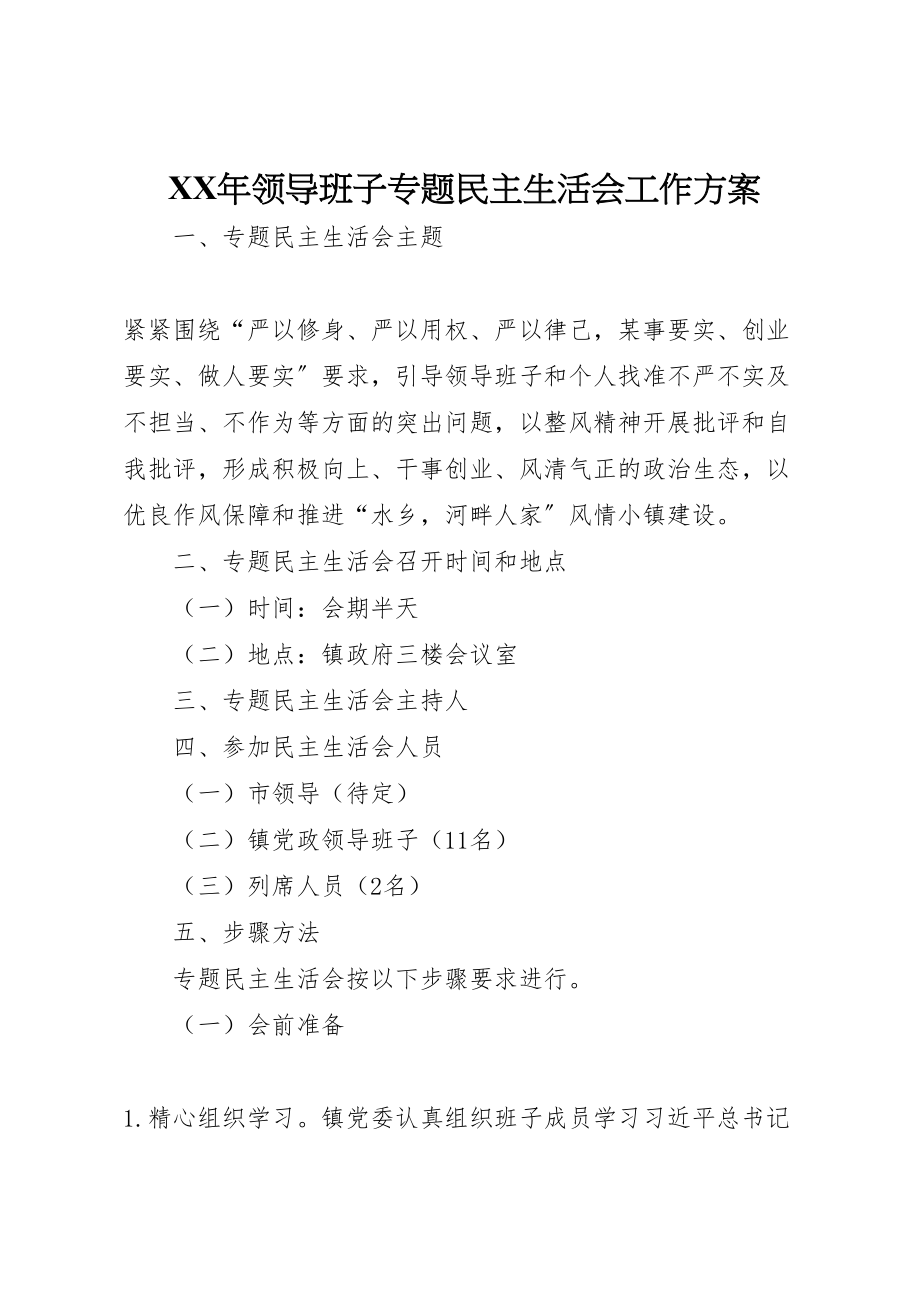 2023年领导班子专题民主生活会工作方案2.doc_第1页