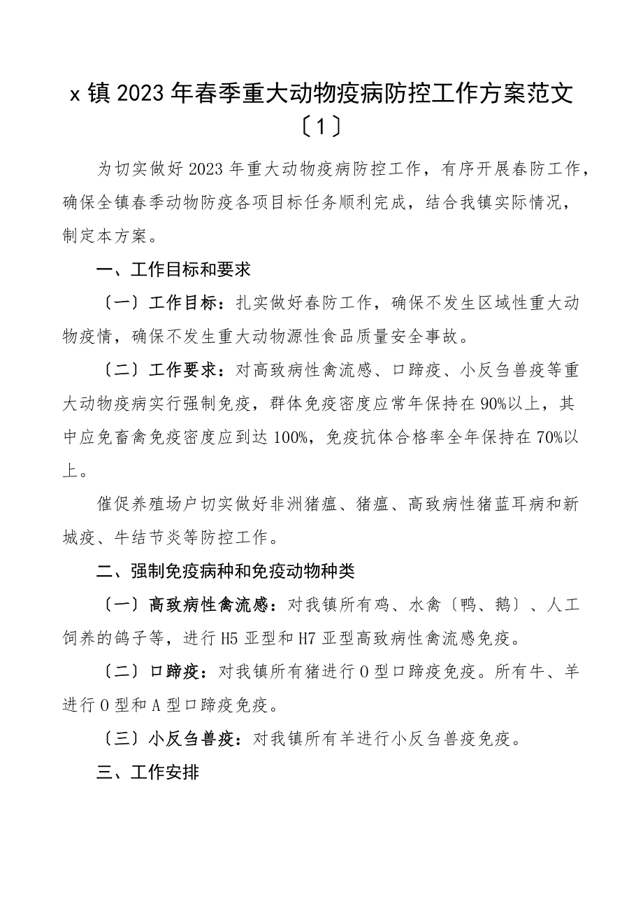 乡镇春季重大动物疫病防控工作方案4篇动物防疫安排意见文章.docx_第1页