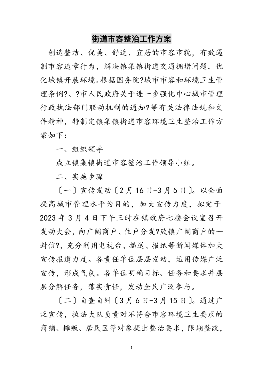 2023年街道市容整治工作方案范文.doc_第1页