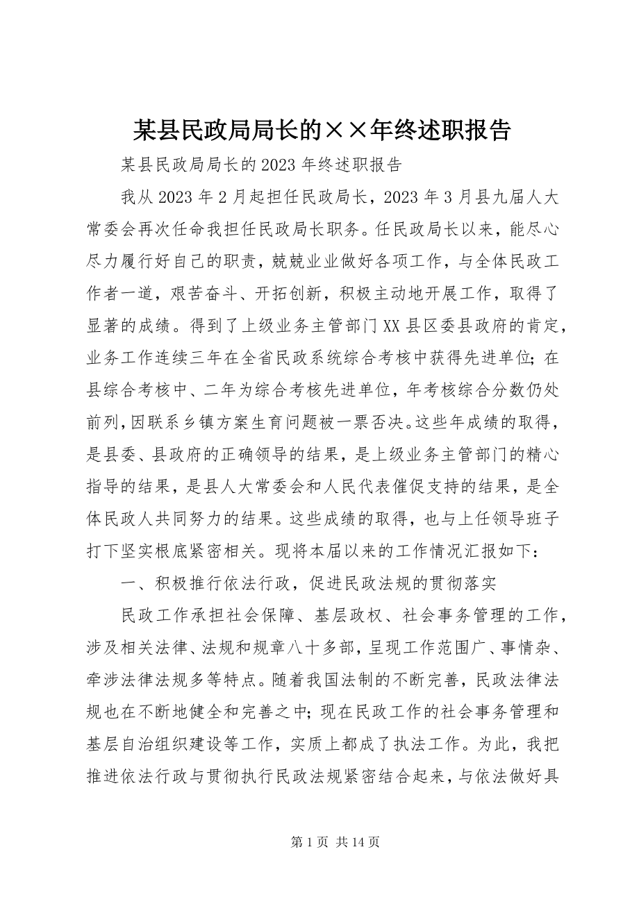 2023年xx县民政局局长的终述职报告.docx_第1页