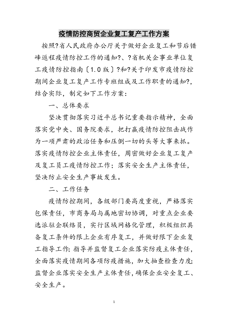 2023年疫情防控商贸企业复工复产工作方案范文.doc_第1页