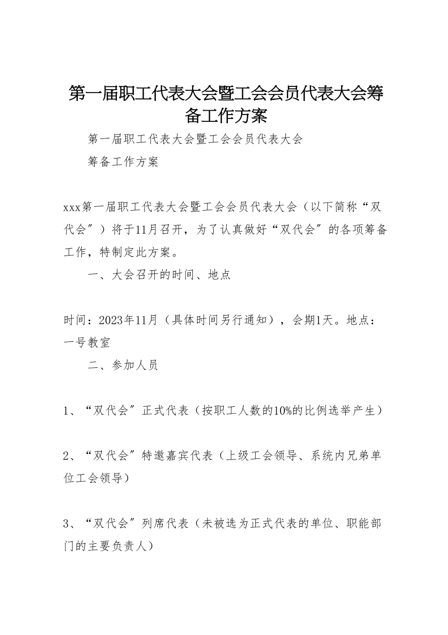 2023年第一届职工代表大会暨工会会员代表大会筹备工作方案.doc_第1页