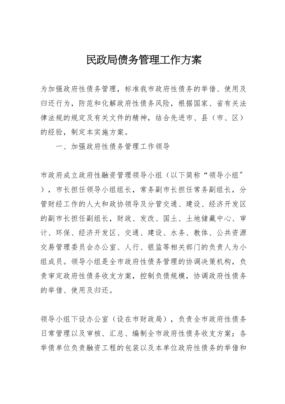 2023年民政局债务管理工作方案.doc_第1页