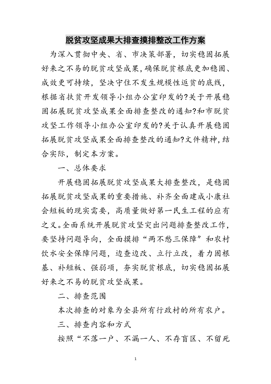 2023年脱贫攻坚成果大排查摸排整改工作方案范文.doc_第1页