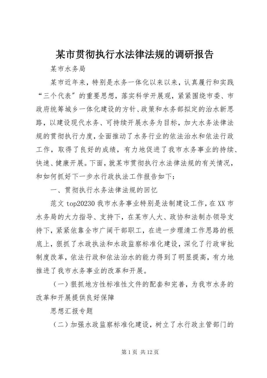 2023年xx市贯彻执行水法律法规的调研报告.docx_第1页