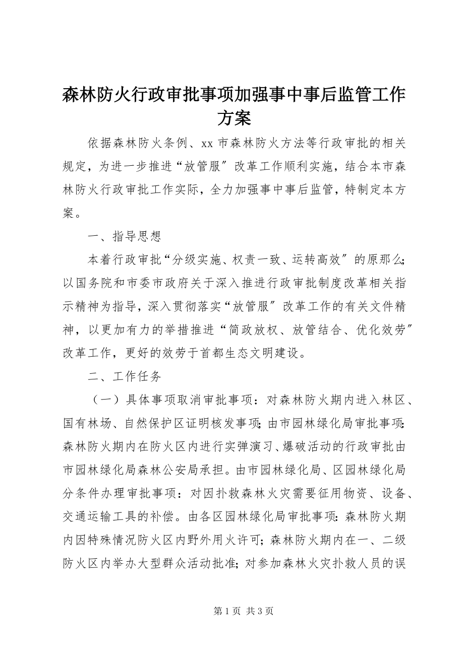 2023年森林防火行政审批事项加强事中事后监管工作方案.docx_第1页