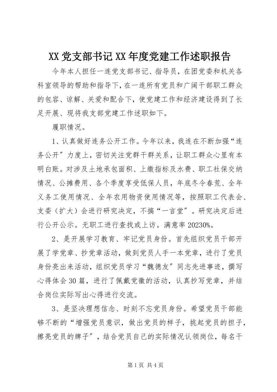 2023年XX党支部书记度党建工作述职报告新编.docx_第1页