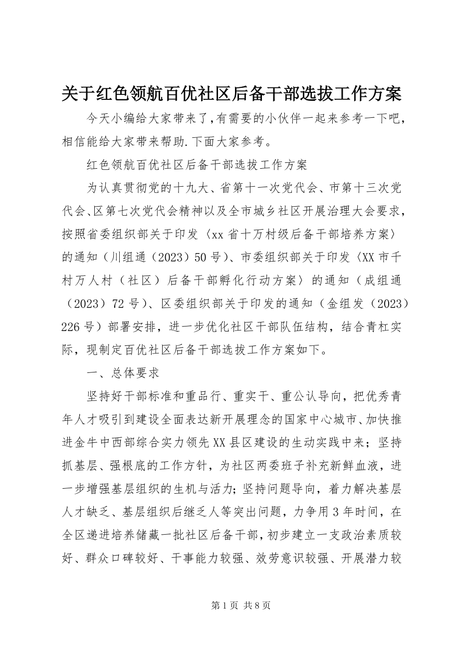 2023年红色领航百优社区后备干部选拔工作方案.docx_第1页