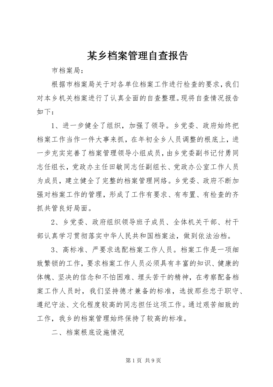 2023年xx乡档案管理自查报告.docx_第1页