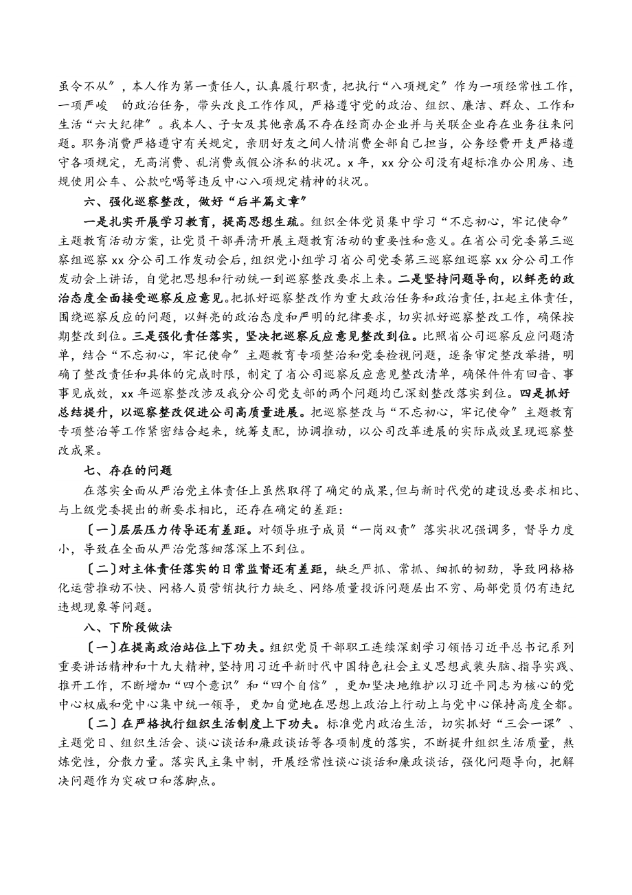 2023年XX分公司党支部20XX年度履行主体责任情况报告.doc_第3页