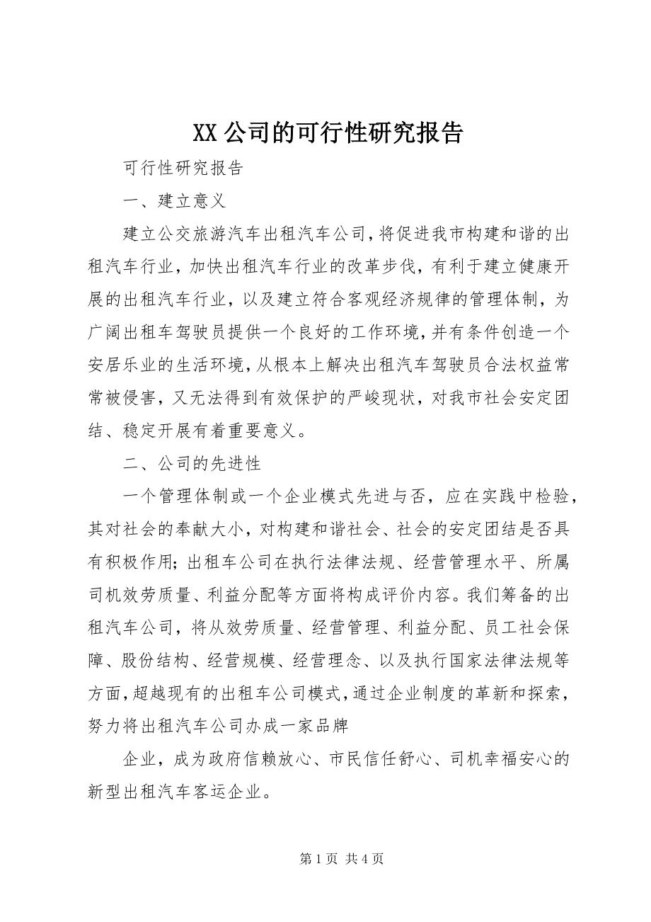 2023年XX公司的可行性研究报告.docx_第1页