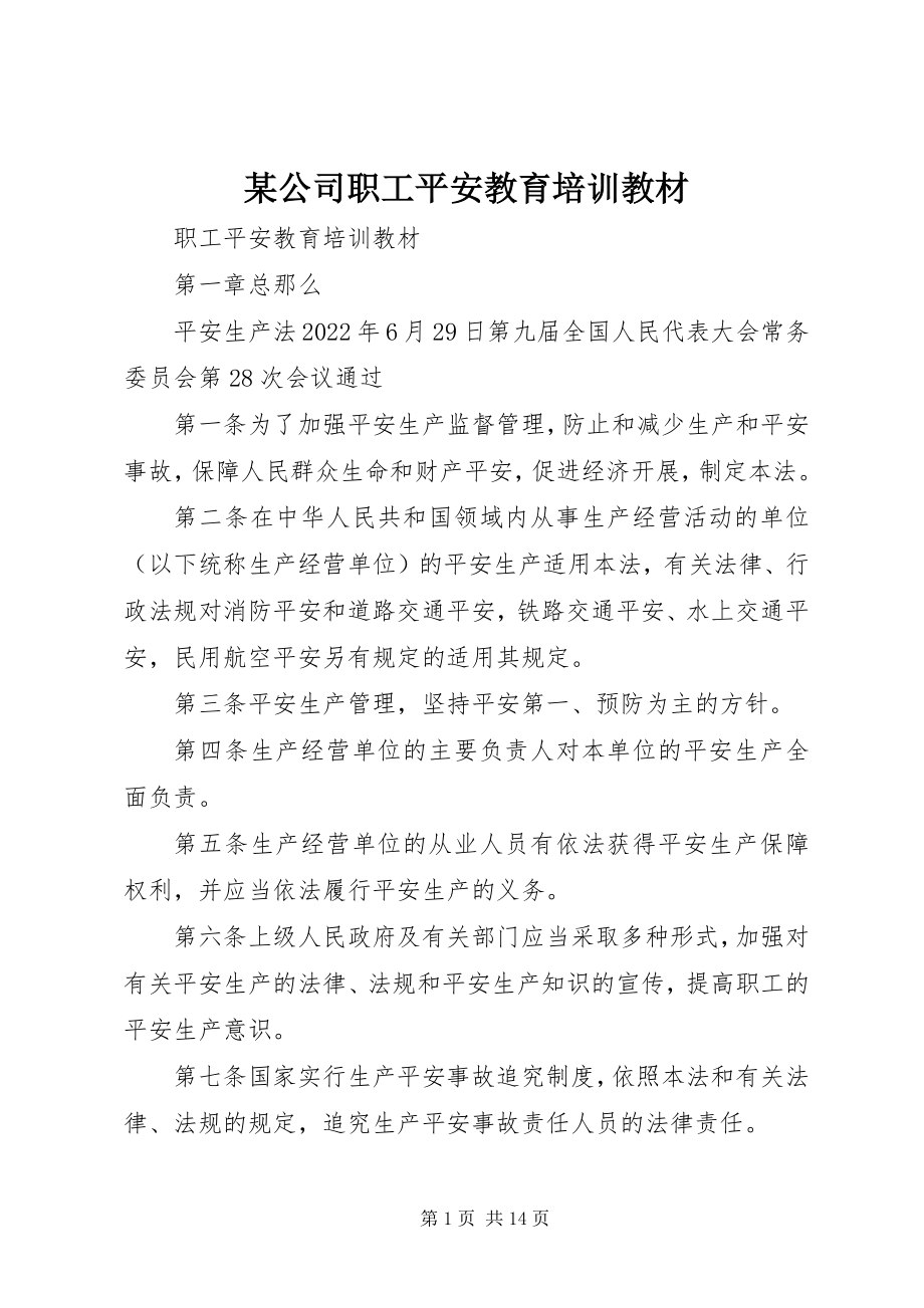 2023年某公司职工安全教育培训教材.docx_第1页