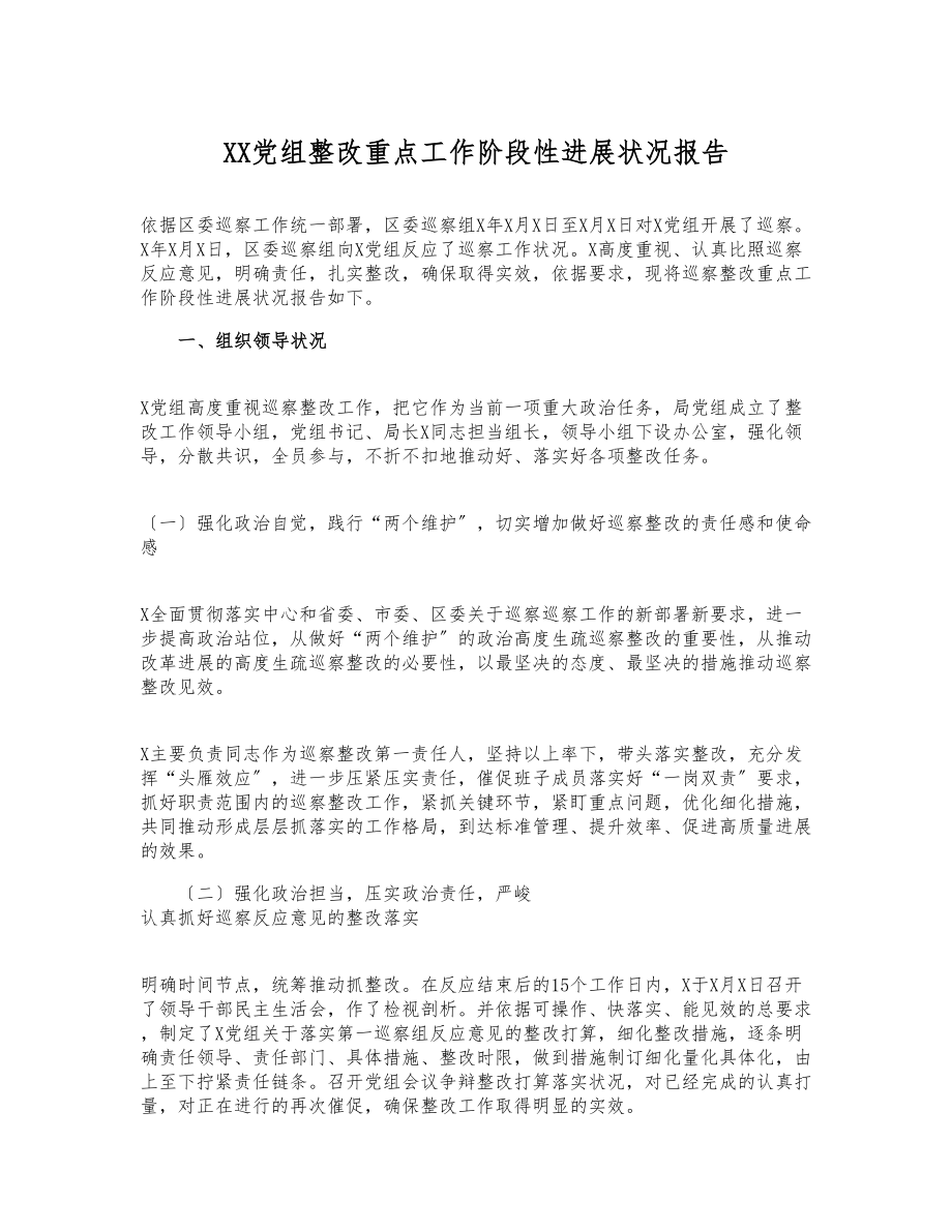 2023年XX党组整改重点工作阶段性进展情况报告.docx_第1页