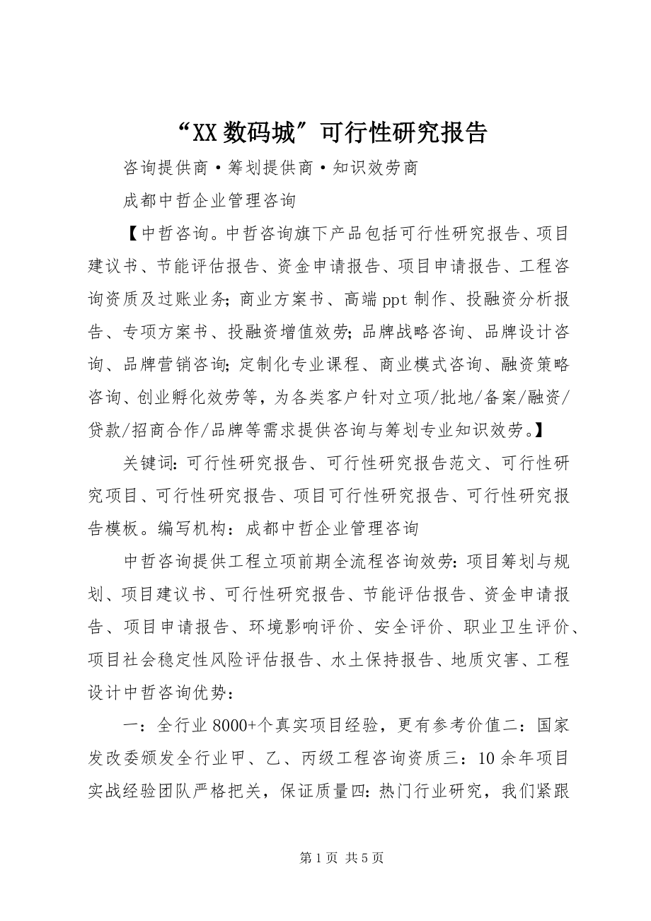 2023年XX数码城可行性研究报告.docx_第1页