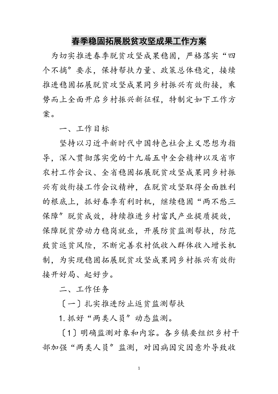 2023年春季巩固拓展脱贫攻坚成果工作方案范文.doc_第1页