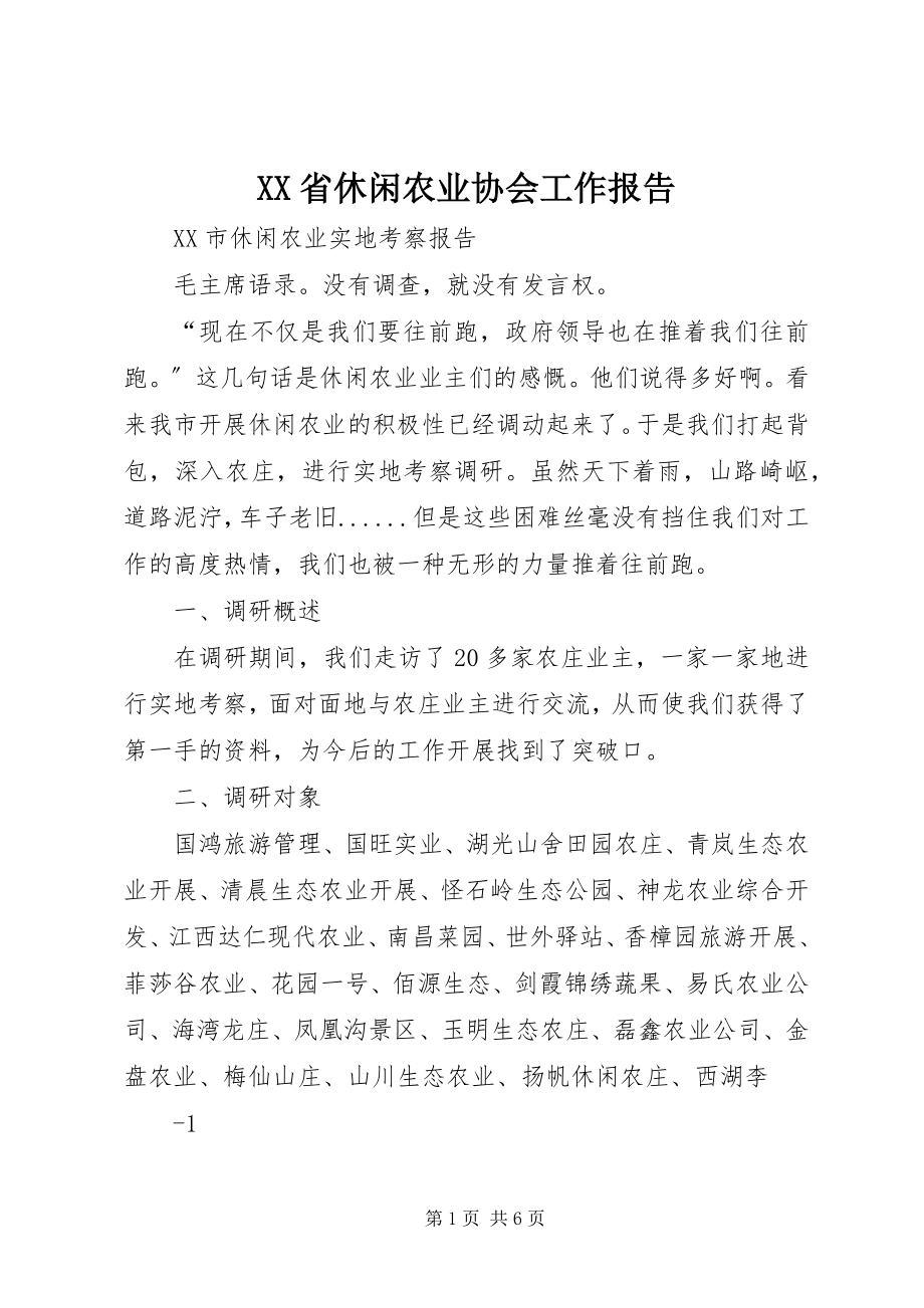 2023年XX省休闲农业协会工作报告.docx_第1页