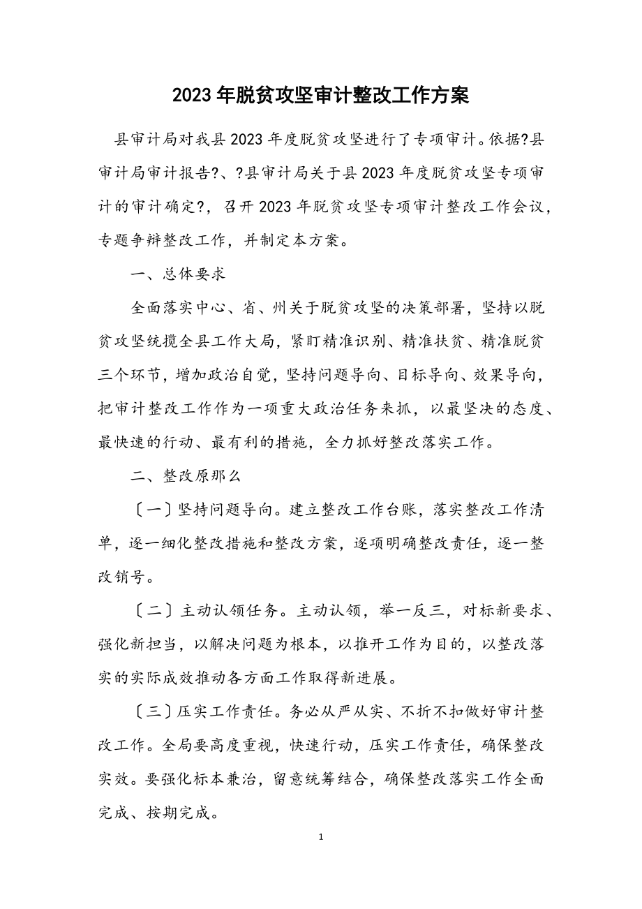 2023年脱贫攻坚审计整改工作方案.docx_第1页