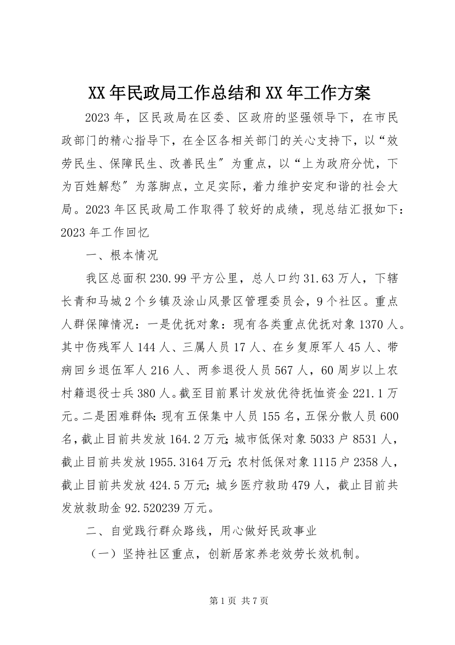 2023年民政局工作总结和工作方案.docx_第1页