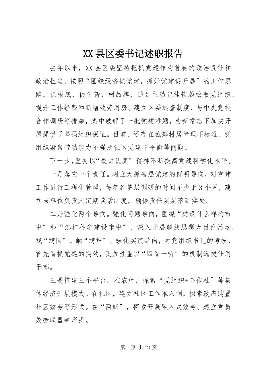 2023年XX县区委书记述职报告新编.docx_第1页