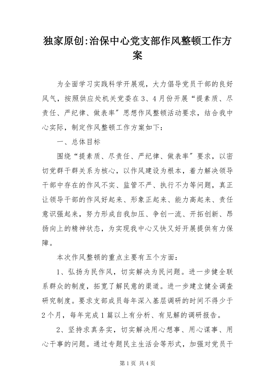 2023年治保中心党支部作风整顿工作方案.docx_第1页