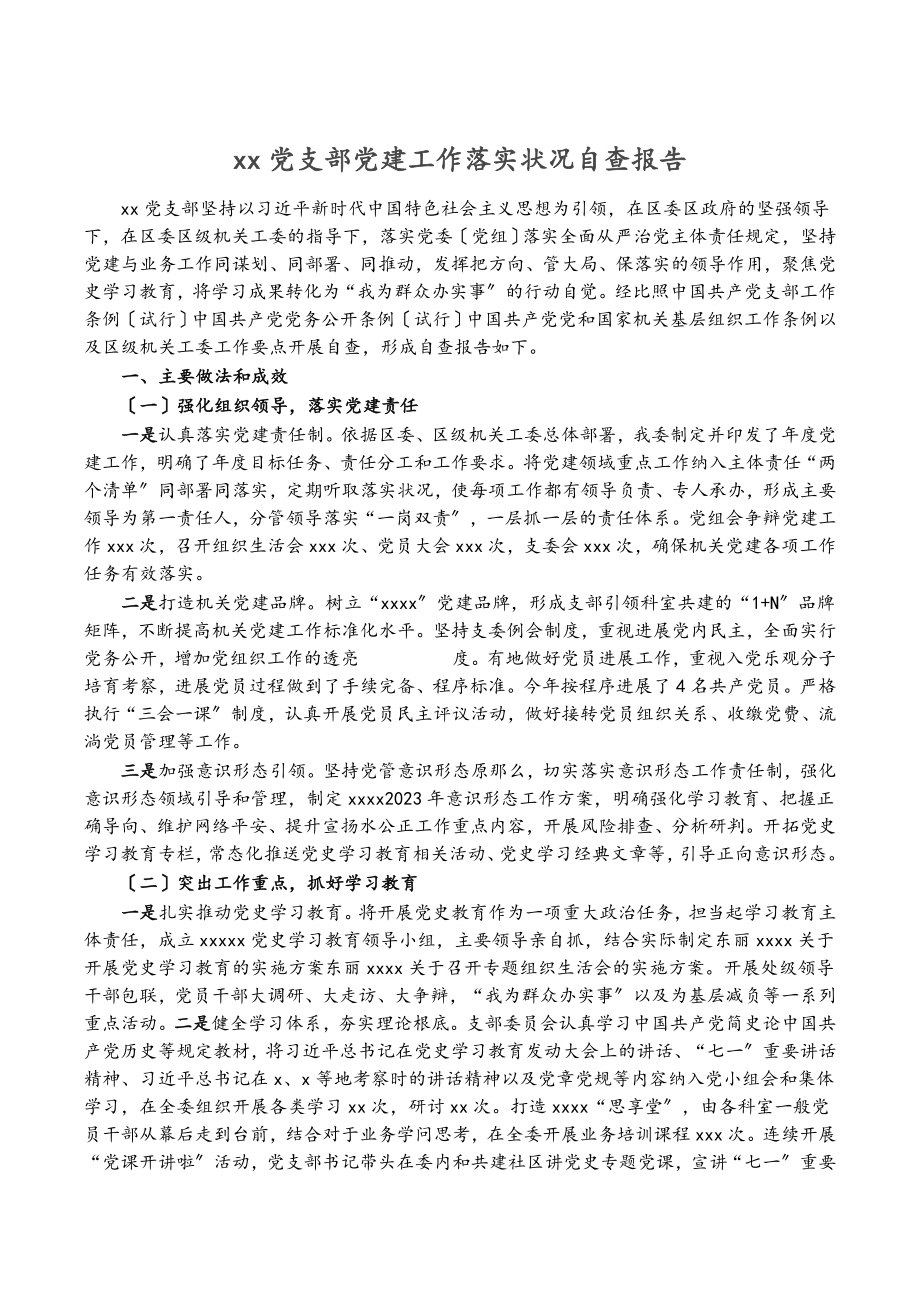 2023年XX党支部党建工作落实情况自查报告.doc_第1页