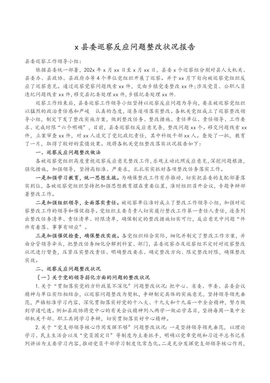 2023年X县委巡察反馈问题整改情况报告.docx_第1页