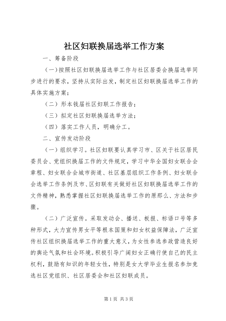 2023年社区妇联换届选举工作方案.docx_第1页