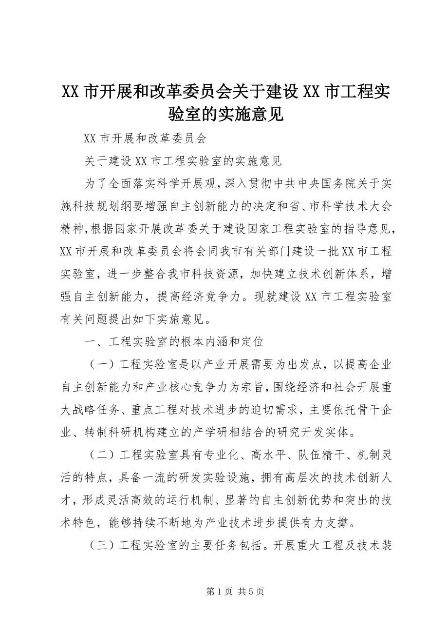 2023年XX市发展和改革委员会关于建设XX市工程实验室的实施意见新编.docx_第1页