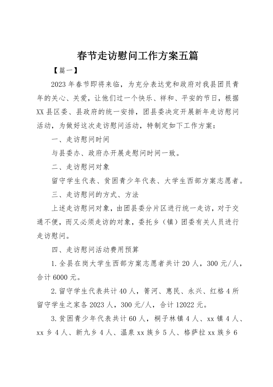 2023年春节走访慰问工作方案五篇新编.docx_第1页