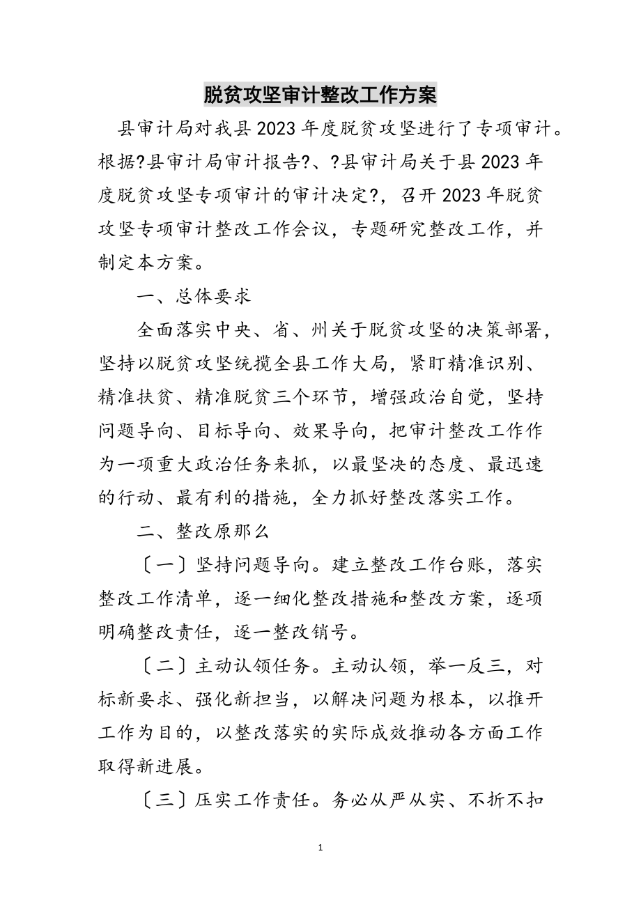 2023年脱贫攻坚审计整改工作方案范文.doc_第1页