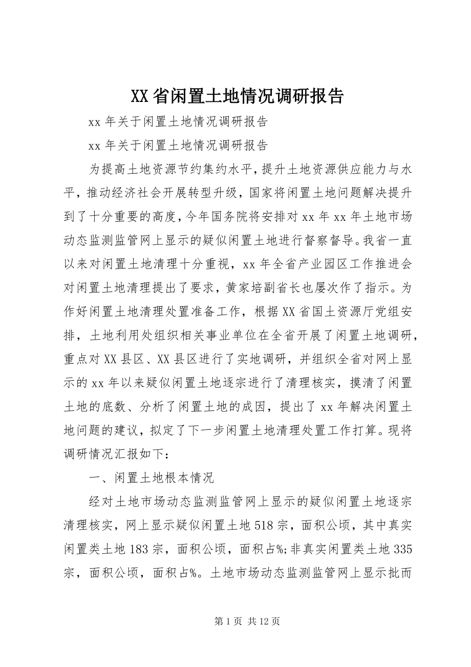 2023年XX省闲置土地情况调研报告.docx_第1页