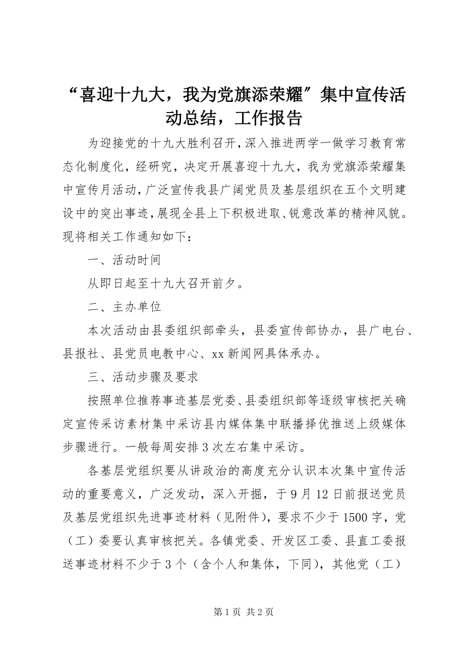 2023年“喜迎十九大我为党旗添光彩”集中宣传活动总结工作报告新编.docx_第1页